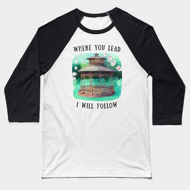 Gazebo at Town Square - Flowers - Where You Lead I Will Follow - Gilmore Baseball T-Shirt by Fenay-Designs